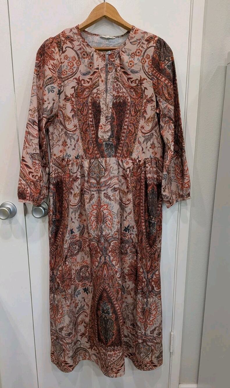 Vintage Free People Home Made Boho Paisley Dress Modest Peasant 97% Cotton Small